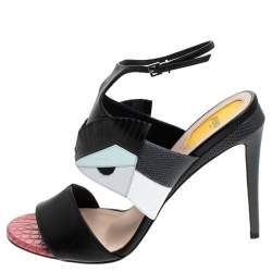 Fendi Multicolor Leather and Lizard Monster Bugs Ankle Strap Sandals Size 41