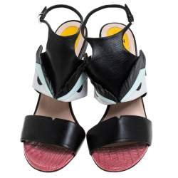 Fendi Multicolor Leather and Lizard Monster Bugs Ankle Strap Sandals Size 41