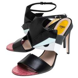 Fendi Multicolor Leather and Lizard Monster Bugs Ankle Strap Sandals Size 41
