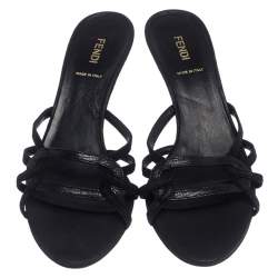 Pre Owned Fendi Black Strappy Leather Slide Sandals Size 38.5