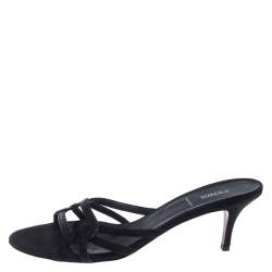 Fendi Black Strappy Leather Slide Sandals Size 38.5