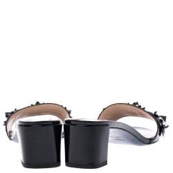 Pre Owned Fendi Black Flower Embellished Patent Leather Open Toe Sandals Size 40