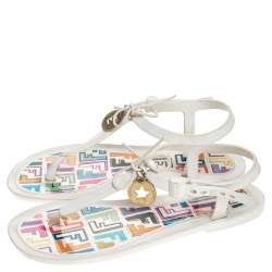 Fendi White Jelly Logo Charm Sunny Flat Sandals Size 36