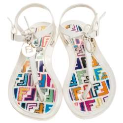Fendi White Jelly Logo Charm Sunny Flat Sandals Size 36