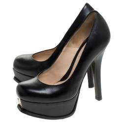 Pre Owned Fendi Black Leather Fendista Platform Pumps Size 35