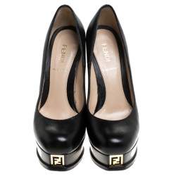 Pre Owned Fendi Black Leather Fendista Platform Pumps Size 35