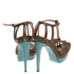 Pre Owned Fendi Brown Leather T Strap Platform Sandals Size 38