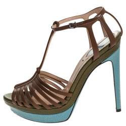 Pre Owned Fendi Brown Leather T Strap Platform Sandals Size 38