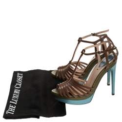 Pre Owned Fendi Brown Leather T Strap Platform Sandals Size 38