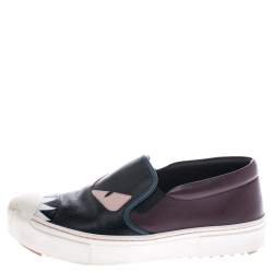 Pre Owned Fendi Multicolor Leather Monster Slip On Sneakers Size 35