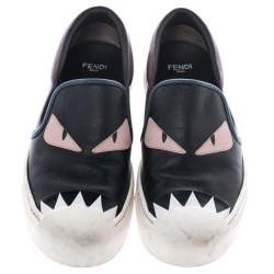 Pre Owned Fendi Multicolor Leather Monster Slip On Sneakers Size 35