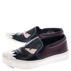 Pre Owned Fendi Multicolor Leather Monster Slip On Sneakers Size 35