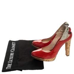 Pre Owned Fendi Orange Patent Leather Cork Platform Slingback Sandals Size 36.5