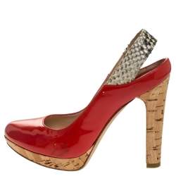 Pre Owned Fendi Orange Patent Leather Cork Platform Slingback Sandals Size 36.5