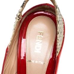 Pre Owned Fendi Orange Patent Leather Cork Platform Slingback Sandals Size 36.5