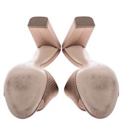 Pre Owned Fendi Beige Satin Logo Embroidered Block Heel Slides Size 38