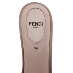 Pre Owned Fendi Beige Satin Logo Embroidered Block Heel Slides Size 38