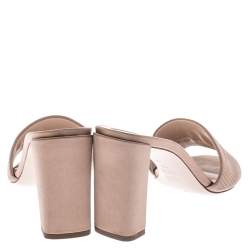 Pre Owned Fendi Beige Satin Logo Embroidered Block Heel Slides Size 38