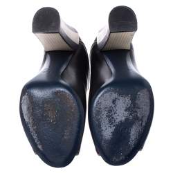 Pre Owned Fendi Black/Olive Green Wave Leather Foldable Heel Peep Toe Pumps Size 38