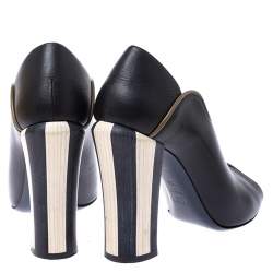 Pre Owned Fendi Black/Olive Green Wave Leather Foldable Heel Peep Toe Pumps Size 38