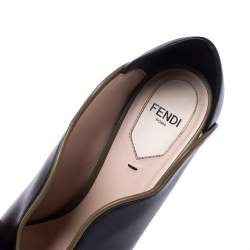 Pre Owned Fendi Black/Olive Green Wave Leather Foldable Heel Peep Toe Pumps Size 38