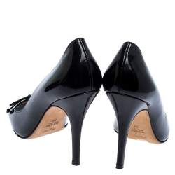 Pre Owned Fendi Black Patent Leather Bow Peep Toe Pumps Size 36