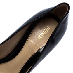 Pre Owned Fendi Black Patent Leather Bow Peep Toe Pumps Size 36
