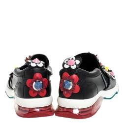 Pre Owned Fendi Black Leather Flowerland Fast Slip On Sneakers Size 40