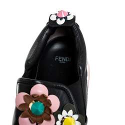 Pre Owned Fendi Black Leather Flowerland Fast Slip On Sneakers Size 40
