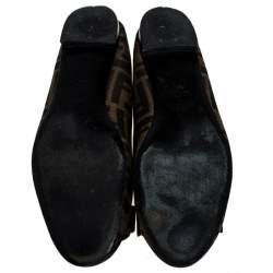 Pre Owned Fendi Brown Zucca Canvas Bow Detail Ballet Flats Size 39