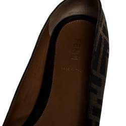 Pre Owned Fendi Brown Zucca Canvas Bow Detail Ballet Flats Size 39