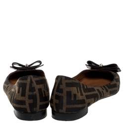 Pre Owned Fendi Brown Zucca Canvas Bow Detail Ballet Flats Size 39