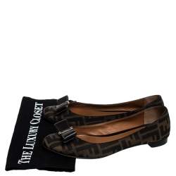 Pre Owned Fendi Brown Zucca Canvas Bow Detail Ballet Flats Size 39