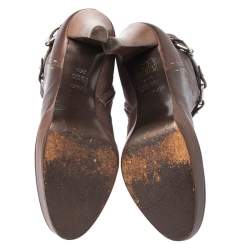 Pre Owned Fendi Bronze Whip Stitch Leather Buckle Ankle Boots Size 39.5