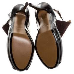 Pre Owned Fendi Dark Burgundy Glitter and Leather Peep Toe Platform Booties Size 39