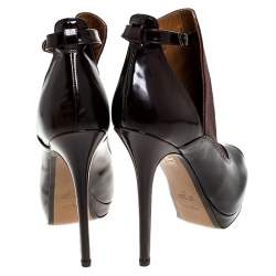 Pre Owned Fendi Dark Burgundy Glitter and Leather Peep Toe Platform Booties Size 39