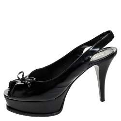 Pre Owned Fendi Black Leather Bow Peep Toe Slingback Platform Sandals Size 39