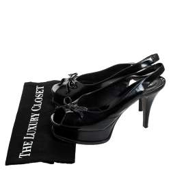 Pre Owned Fendi Black Leather Bow Peep Toe Slingback Platform Sandals Size 39