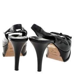 Pre Owned Fendi Black Leather Bow Peep Toe Slingback Platform Sandals Size 39