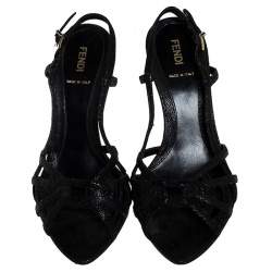 Pre Owned Fendi Black Strappy Textured Leather Ankle Strap Sandals Size 39