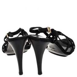 Pre Owned Fendi Black Strappy Textured Leather Ankle Strap Sandals Size 39