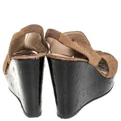 Fendi Light Brown Python Embossed Leather Slingback Platform Wedge Sandals Size 38