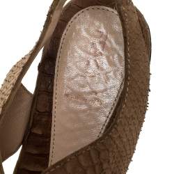 Fendi Light Brown Python Embossed Leather Slingback Platform Wedge Sandals Size 38