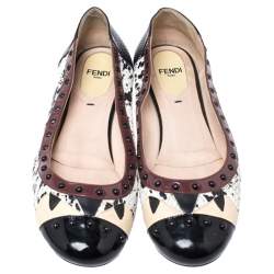 Pre Owned Fendi Multicolor Embossed Python And Lizard, Patent Leather Trim And Cap Toe Monster Ballet Flats Size 37