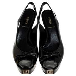 Pre Owned Fendi Black Patent Fendista Slingback Platform Sandals Size 37.5