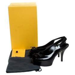 Pre Owned Fendi Black Patent Fendista Slingback Platform Sandals Size 37.5