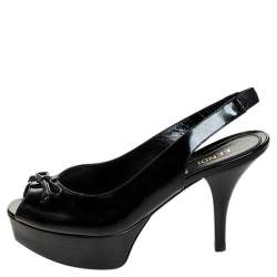 Pre Owned Fendi Black Patent Fendista Slingback Platform Sandals Size 37.5