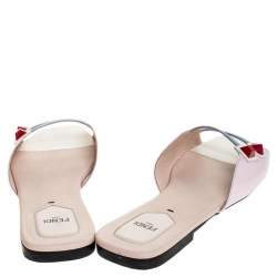 Pre Owned Fendi Pink/Blue Leather Geometric Studded Flat Sandals Size 40