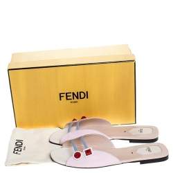 Pre Owned Fendi Pink/Blue Leather Geometric Studded Flat Sandals Size 40