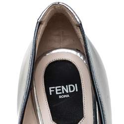 Pre Owned Fendi Metallic Silver Leather Fendista Peep Toe Platform Pumps Size 35